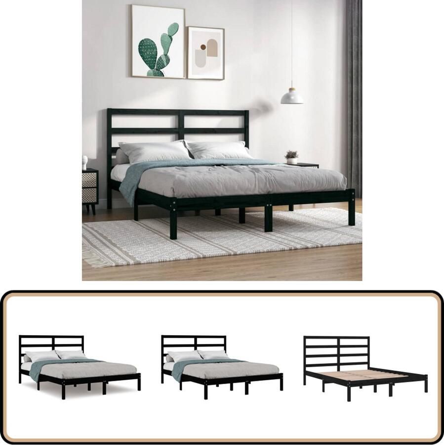 VidaXL Bedframe Massief Hout Zwart 120x190 cm Houten Bedframe Zwart Tweepersoons Bed Klein Dubbel Bed Modern Bedframe Design Bedframe Budget Bedframe