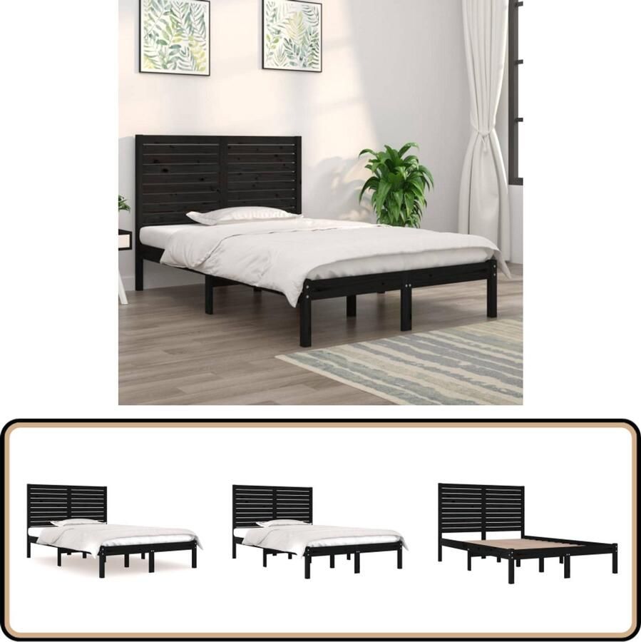 VidaXL Bedframe Massief Hout Zwart 120x190 cm Houten Bedframe Zwart Tweepersoonsbed Massief Grenenhout Bedbodems