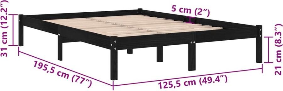 VidaXL -Bedframe-massief-hout-zwart-120x190-cm-4FT-Small-Double - Foto 2