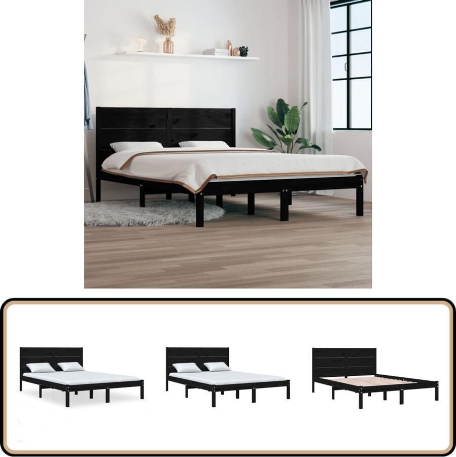 VidaXL Bedframe Massief Hout Zwart 120x190 cm Klassieke Bed Frame Houten Bedframe Massief Grenenhout Bedframe Zwart Tweepersoons Bedframe King Size Bedframe Slaapcomfort Hoofdeinde