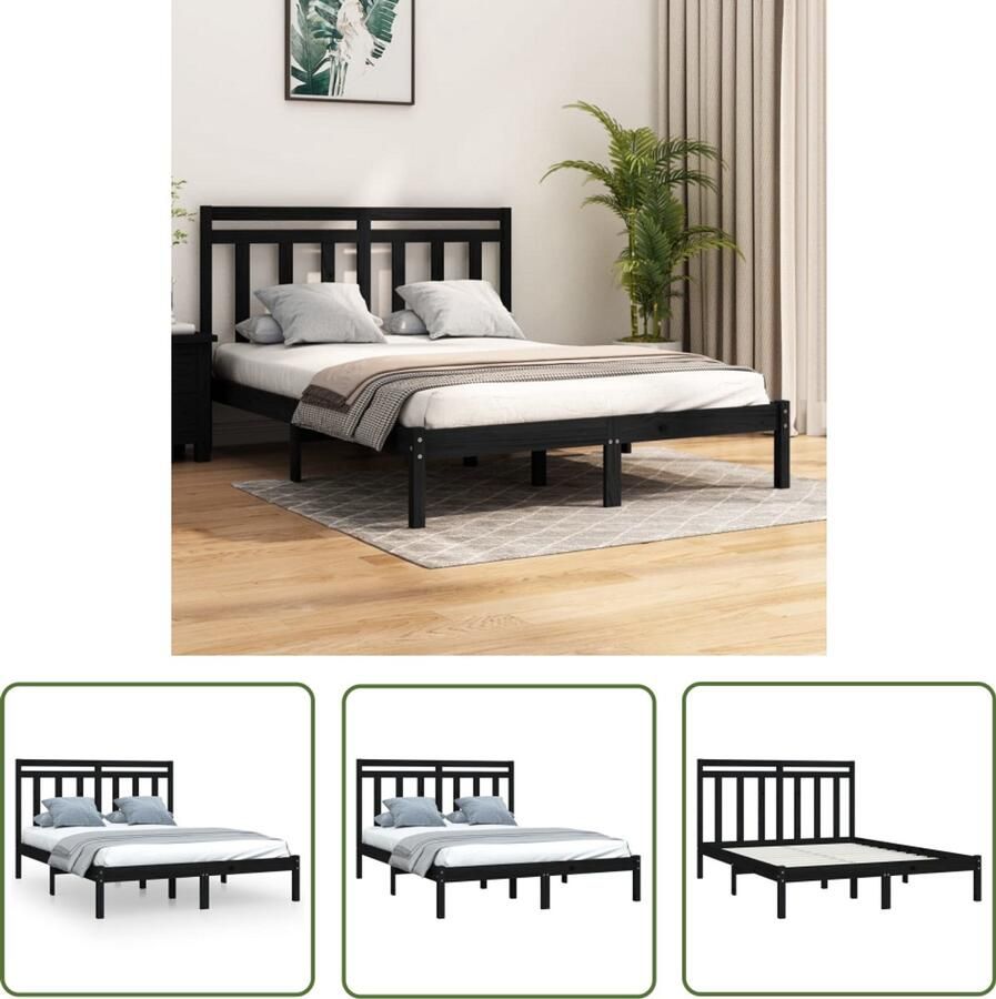 VidaXL Bedframe massief hout Zwart 120x190 cm Klassieke Bed Houten Bed Massief Grenenhout Bed Zwart Bed Klein Tweepersoonsbed 120x190 Bed Hoofdeinde