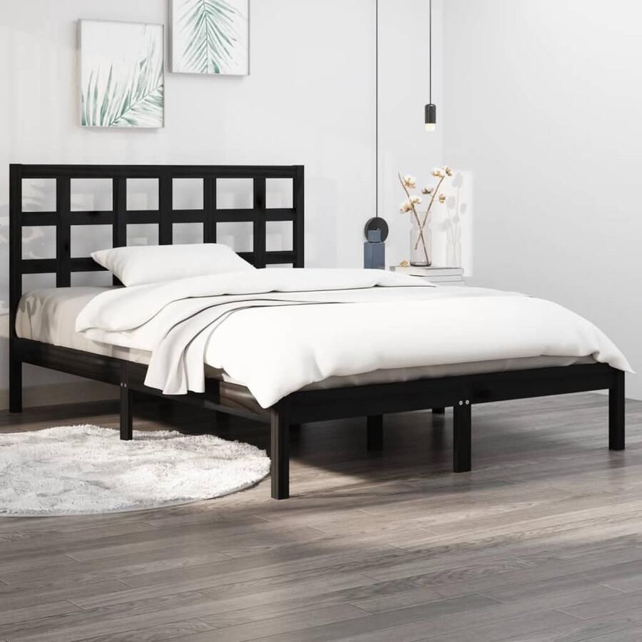 VidaXL Bedframe massief hout zwart 120x190 cm Massief Houten Bed Houten Bedframe Enkel Bed Tweepersoonsbed Boxspring Bed Met Hoofdbord Modern Bed Minimalistisch Bed Zwart Bed - Foto 2