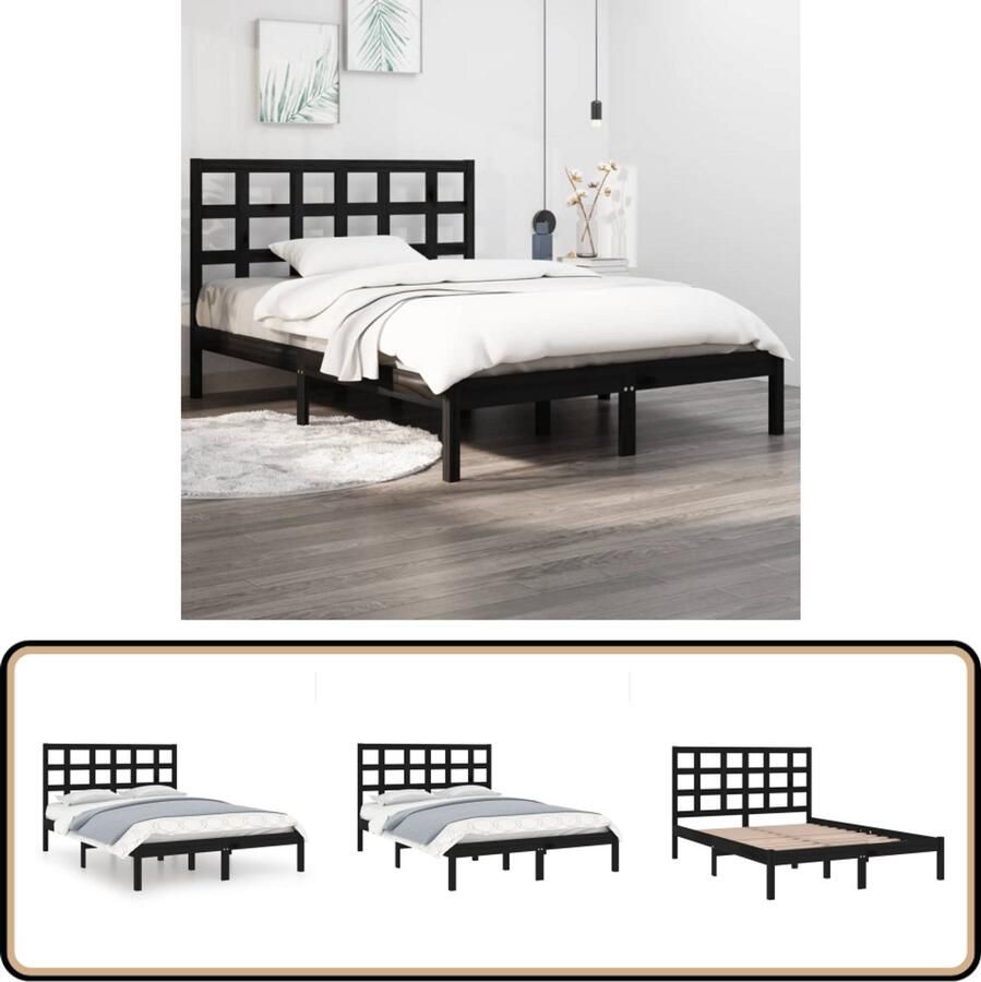 VidaXL Bedframe massief hout zwart 120x190 cm Massief Houten Bed Houten Bedframe Enkel Bed Tweepersoonsbed Boxspring Bed Met Hoofdbord Modern Bed Minimalistisch Bed Zwart Bed