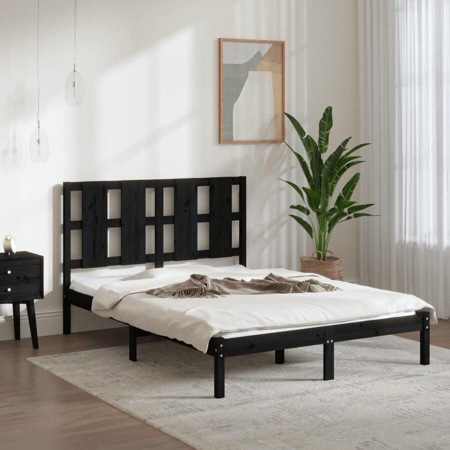 VidaXL Bedframe Massief Hout Zwart 120x190 cm Modern Bedframe Houten Bed Slaapcomfort Grenenhout Bed Dubbele Bed Boxspring Bed Design Bed Minimalistisch Bed Stapelbare Bed - Foto 2