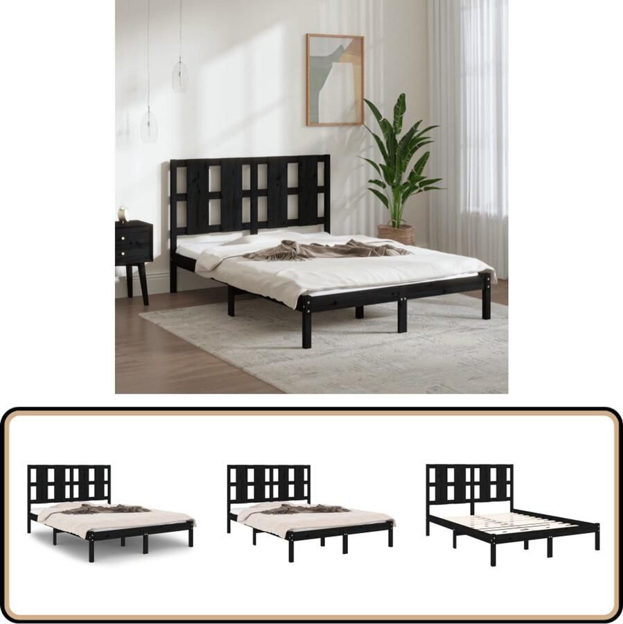 VidaXL Bedframe Massief Hout Zwart 120x190 cm Modern Bedframe Houten Bed Slaapcomfort Grenenhout Bed Dubbele Bed Boxspring Bed Design Bed Minimalistisch Bed Stapelbare Bed