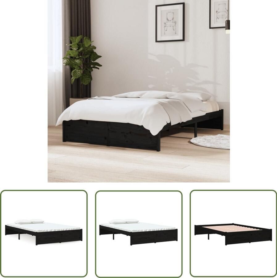 VidaXL Bedframe Massief Hout Zwart 120x190 cm Modern Bedframe Houten Bedframe Zwarte Bedframe Stapelbare Bedframe King Size Bedframe Dubbele Bedframe Single Bedframe 120x190 Bedframe Met Lattenbodem