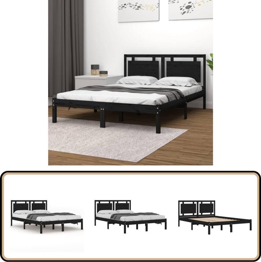 VidaXL Bedframe Massief Hout Zwart 120x190 cm Slaapcomfort Bed Frame Tweepersoonsbed Massief Hout Grenenhouten Bed