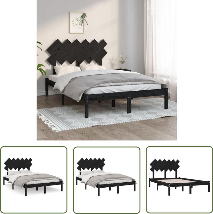 VidaXL Bedframe Massief Hout Zwart 120x190cm Houten Bedframe Bed Frame Tweepersoons Bed King Size Bed Boxspring Bed Stapelbare Bedden Minimalistisch Bed Industrieel Bed Vintage Bed Modern Bed Zwart Bed