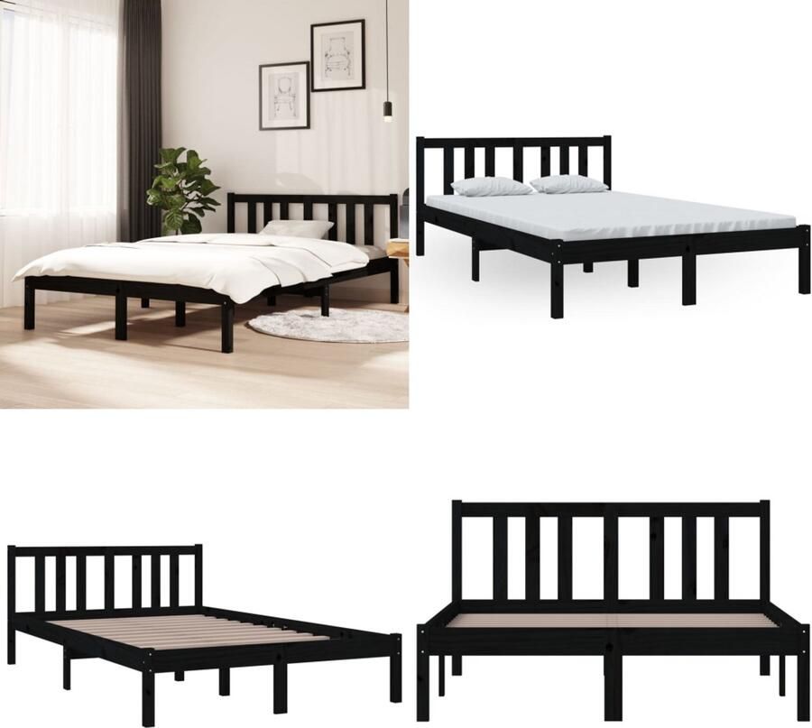 VidaXL Bedframe massief hout zwart 120x200 cm Bedframe Bedframes Bed Bedbodem