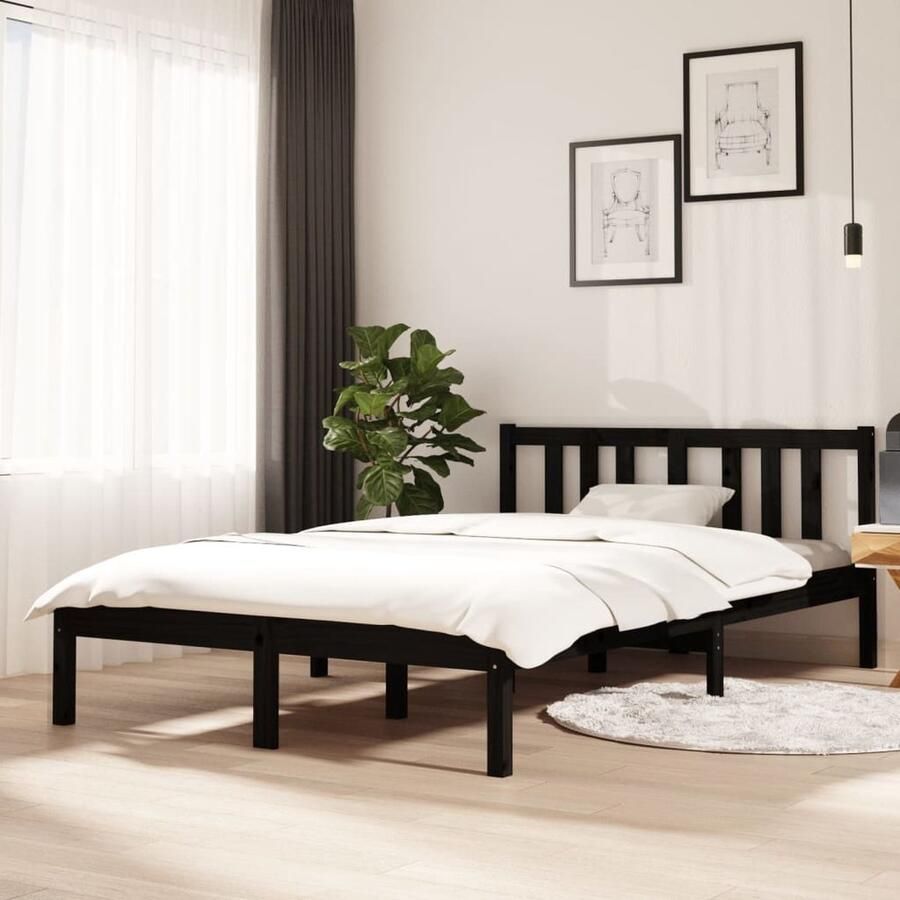 VidaXL Bedframe Massief Hout Zwart 120x200 cm Bedframe Houten Bedframe Massief Grenenhout Bedframe Zwart King Size Bedframe Dubbel Bedframe - Foto 2