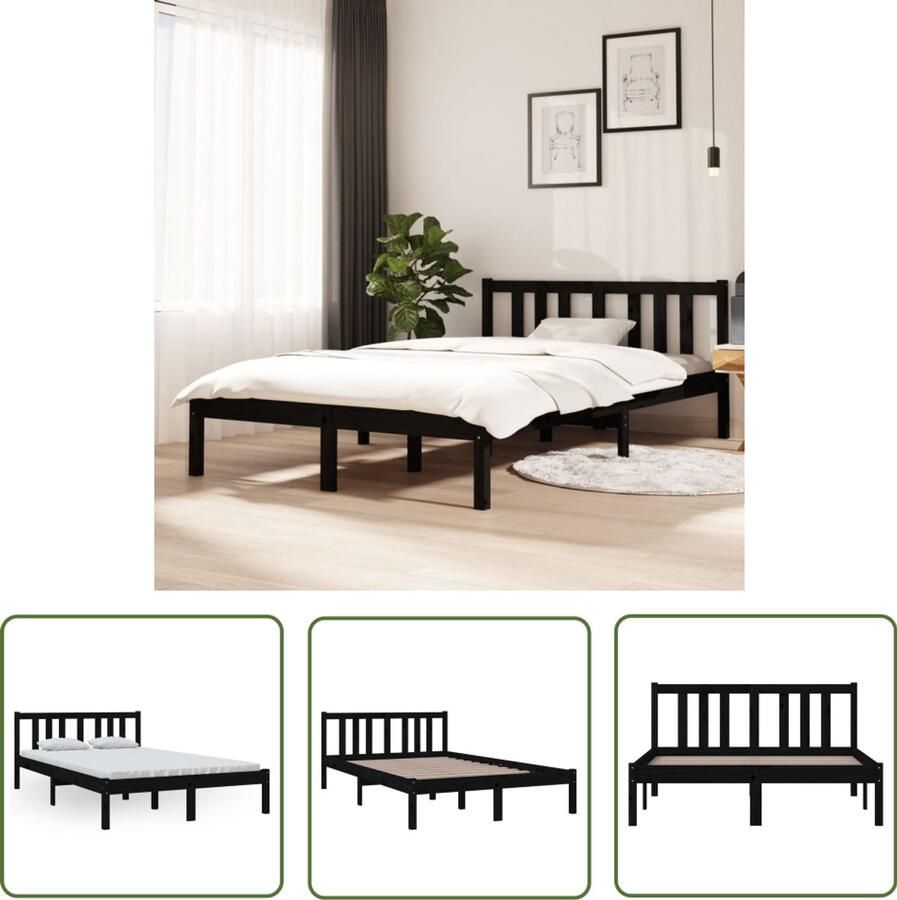 VidaXL Bedframe Massief Hout Zwart 120x200 cm Bedframe Houten Bedframe Massief Grenenhout Bedframe Zwart King Size Bedframe Dubbel Bedframe