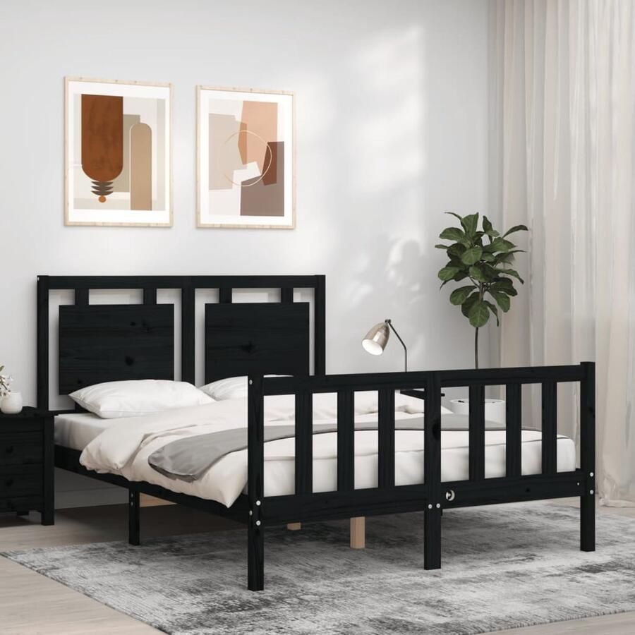 VidaXL Bedframe Massief Hout Zwart 120x200 cm Massief Grenenhouten Bed Frame Zwarte Bed Frame Tweepersoons Bed Frame Hoofd- En Voeteneind Multipex Lattenbodem Slaapcomfort - Foto 2