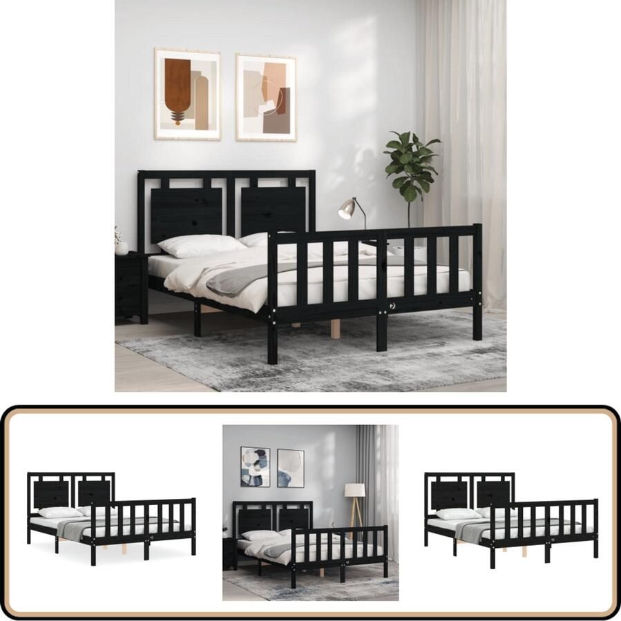 VidaXL Bedframe Massief Hout Zwart 120x200 cm Massief Grenenhouten Bed Frame Zwarte Bed Frame Tweepersoons Bed Frame Hoofd- En Voeteneind Multipex Lattenbodem Slaapcomfort