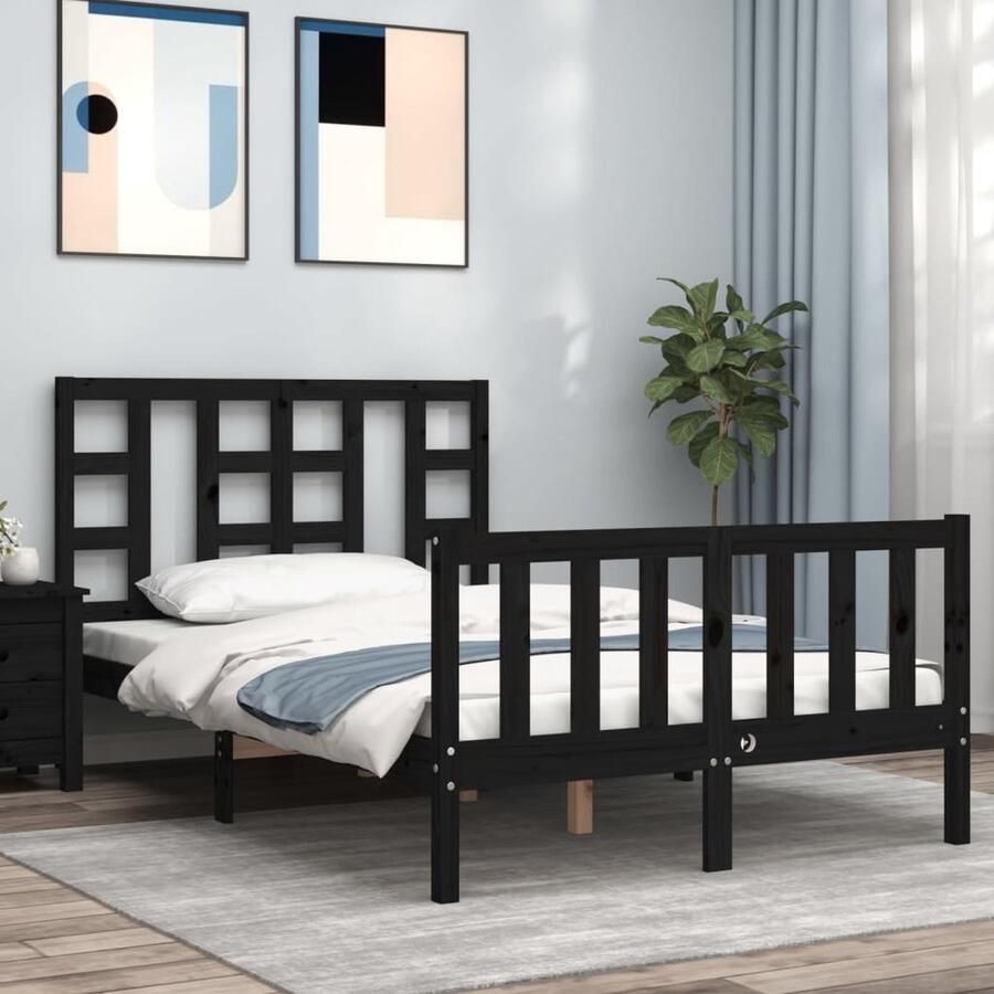 VidaXL Bedframe Massief Hout Zwart 120x200 cm Massief Grenenhouten Bed Zwarte Bed Frame Hoofd- En Voeteneind Boxspring Bed Tweepersoons Bed Slaapkamer Meubels - Foto 2
