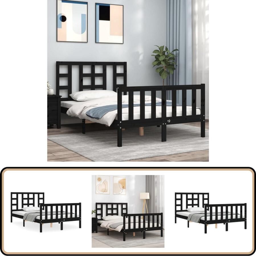 VidaXL Bedframe Massief Hout Zwart 120x200 cm Massief Grenenhouten Bed Zwarte Bed Frame Hoofd- En Voeteneind Boxspring Bed Tweepersoons Bed Slaapkamer Meubels