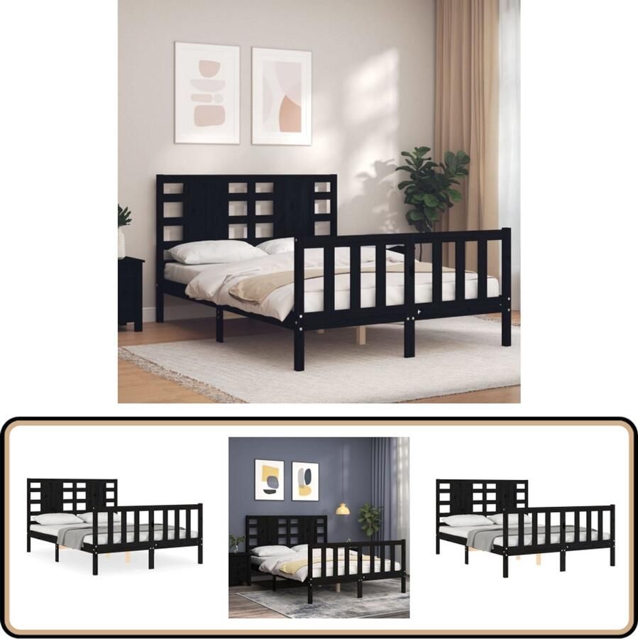 VidaXL Bedframe Massief Hout Zwart 120x200 cm Massief Hout Bed Frame Zwarte Bedpost Grenenhout Bed Tweepersoons Bed Boxspring Bed Slaapkamer Meubels Modern Bed