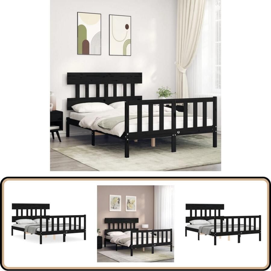 VidaXL Bedframe massief hout zwart 120x200 cm Massief Houten Bed Frame Zwarte Bedpost Grenenhout Bed Boxspring Bed Tweepersoons Bed King Size Bed Slaapcomfort Bedroom Furniture
