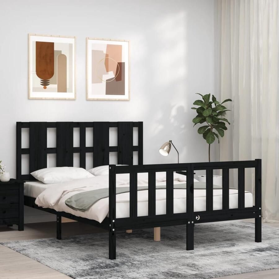 VidaXL Bedframe Massief Hout Zwart 120x200 cm Massief Houten Bed Zwarte Bed Grenenhouten Bed Boxspring Bed Tweepersoons Bed Slaapcomfort Bedroom Furniture - Foto 2