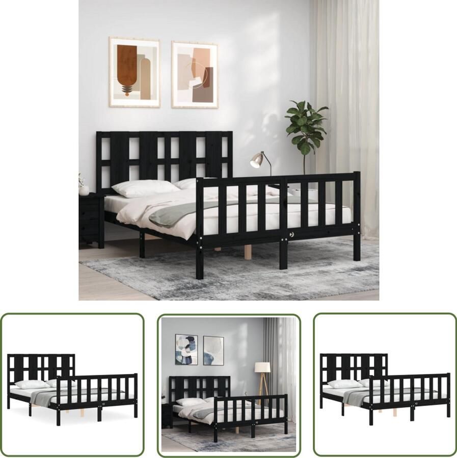 VidaXL Bedframe Massief Hout Zwart 120x200 cm Massief Houten Bed Zwarte Bed Grenenhouten Bed Boxspring Bed Tweepersoons Bed Slaapcomfort Bedroom Furniture