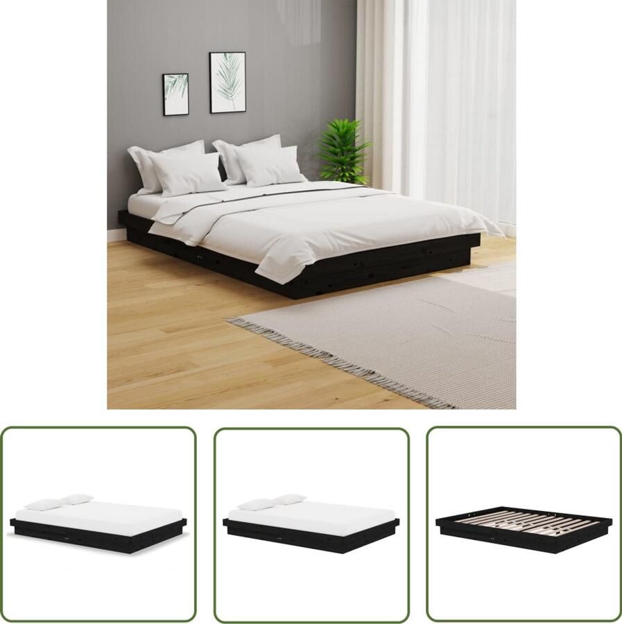 VidaXL Bedframe Massief Hout Zwart 135x190 cm Houten Bed Frame Massief Houten Bed Black Bed Frame Tweepersoons Bed Boxspring Bed King Size Bed Stapelbare Bedden