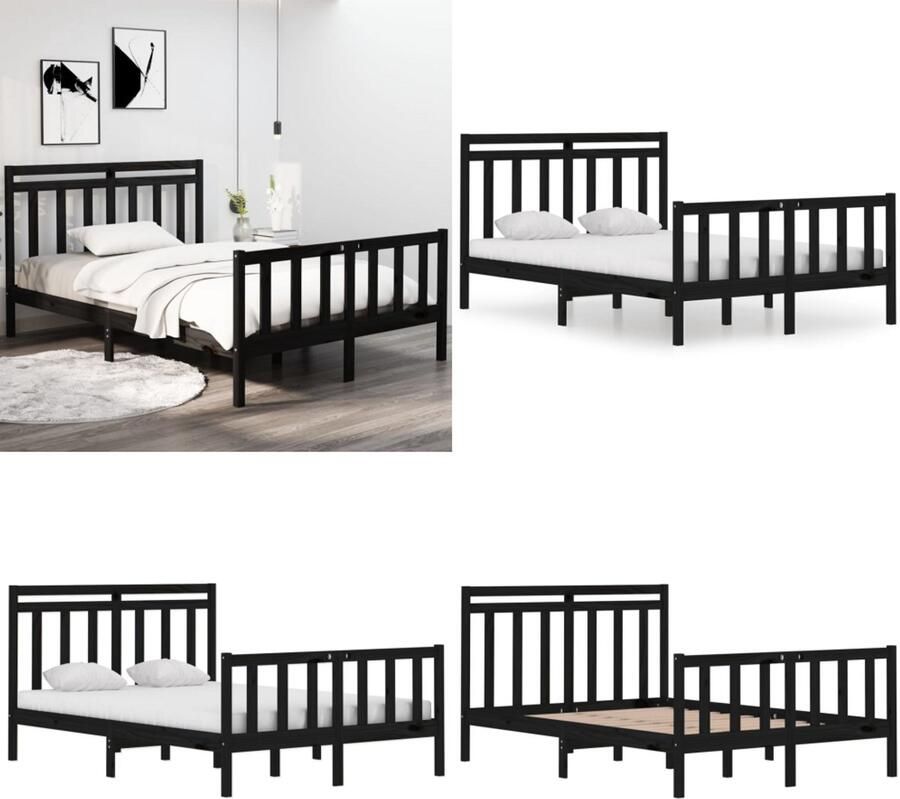VidaXL Bedframe massief hout zwart 140x190 cm Bedframe Bedframes Tweepersoonsbed Bed
