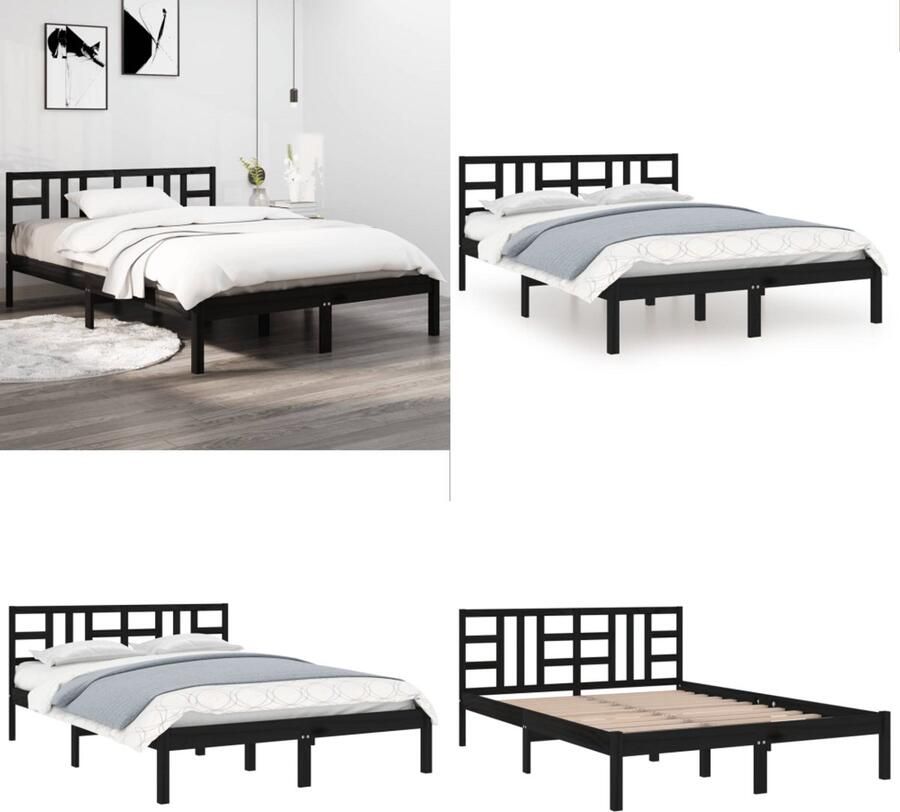 VidaXL -Bedframe-massief-hout-zwart-140x190-cm - Foto 3