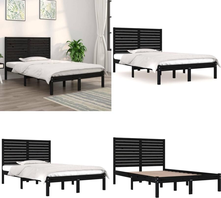 VidaXL Bedframe massief hout zwart 140x190 cm Bedframe Bedframes Tweepersoonsbed Bed