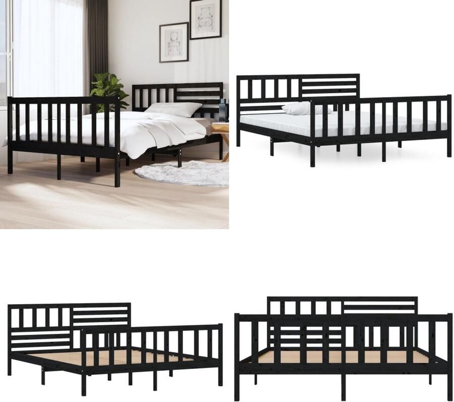 VidaXL Bedframe massief hout zwart 140x190 cm Bedframe Bedframes Tweepersoonsbed Bed