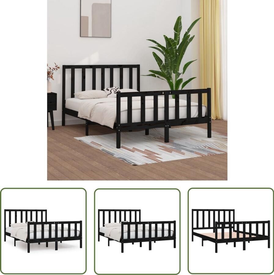 VidaXL Bedframe Massief hout Zwart 140x190 cm Houten Bed Frame Tweepersoons Bed Zwarte Bed Frame Bed Frame 140x190 Massief Grenenhout