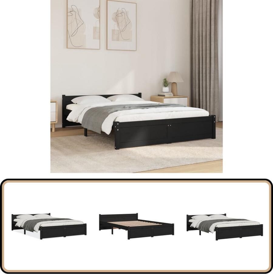 VidaXL Bedframe Massief Hout Zwart 140x190 cm Houten Bedframe Massief Grenenhout Bed Zwarte Bedpost Tweepersoons Bed Modern Bed Design Bed Kopen