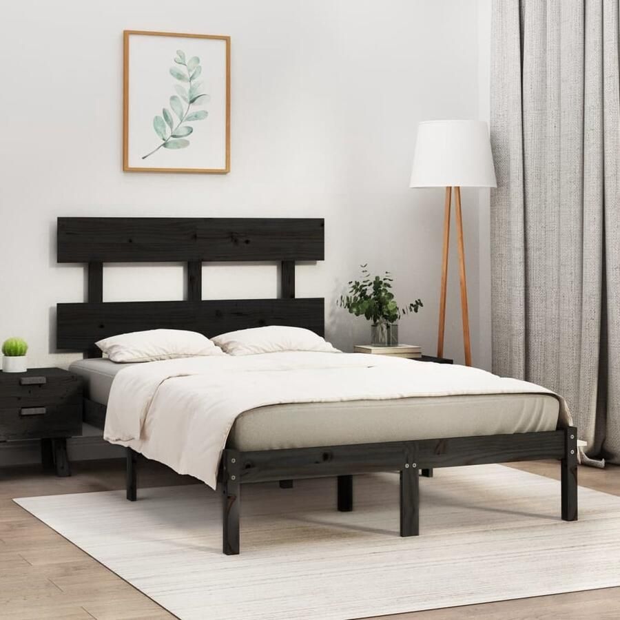 VidaXL Bedframe massief hout zwart 140x190 cm Houten Bedframe Massief Grenenhout Enkelpersoonsbed Tweepersoonsbed Bedbank Hoofdbord Modern Bed Minimalistisch Bed Zwart Bed Stapelbare Bed - Foto 2