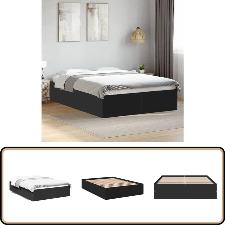VidaXL -Bedframe-LED-massief-hout-zwart-140x190-cm