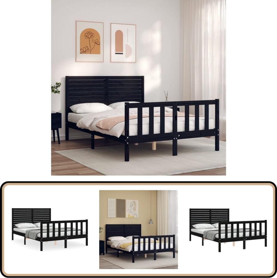 VidaXL Bedframe Massief Hout Zwart 140x190 cm Massief Hout Bed Frame Zwarte Bed Frame Grenenhout Bed King Size Bed Tweepersoons Bed Boxspring Bed