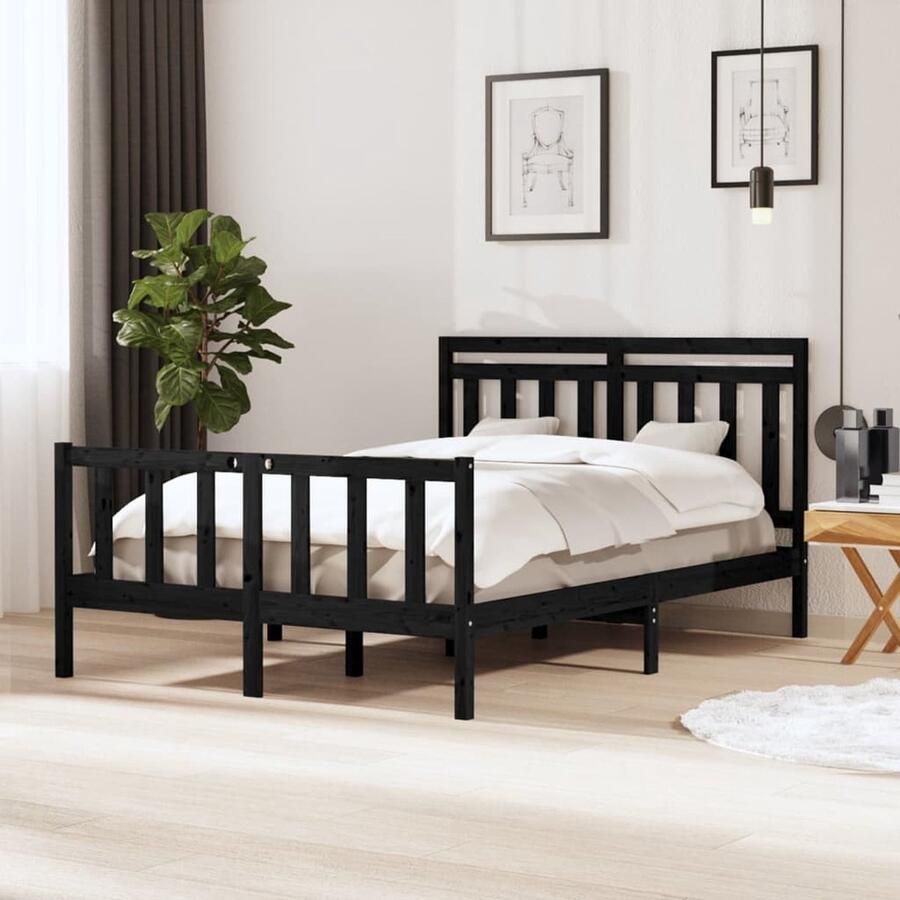 VidaXL Bedframe Massief Hout Zwart 140x190 cm Massief Houten Bed Zwarte Bed Frame Box Spring Bed King Size Bed Twee Persoons Bed Slaapcomfort - Foto 2