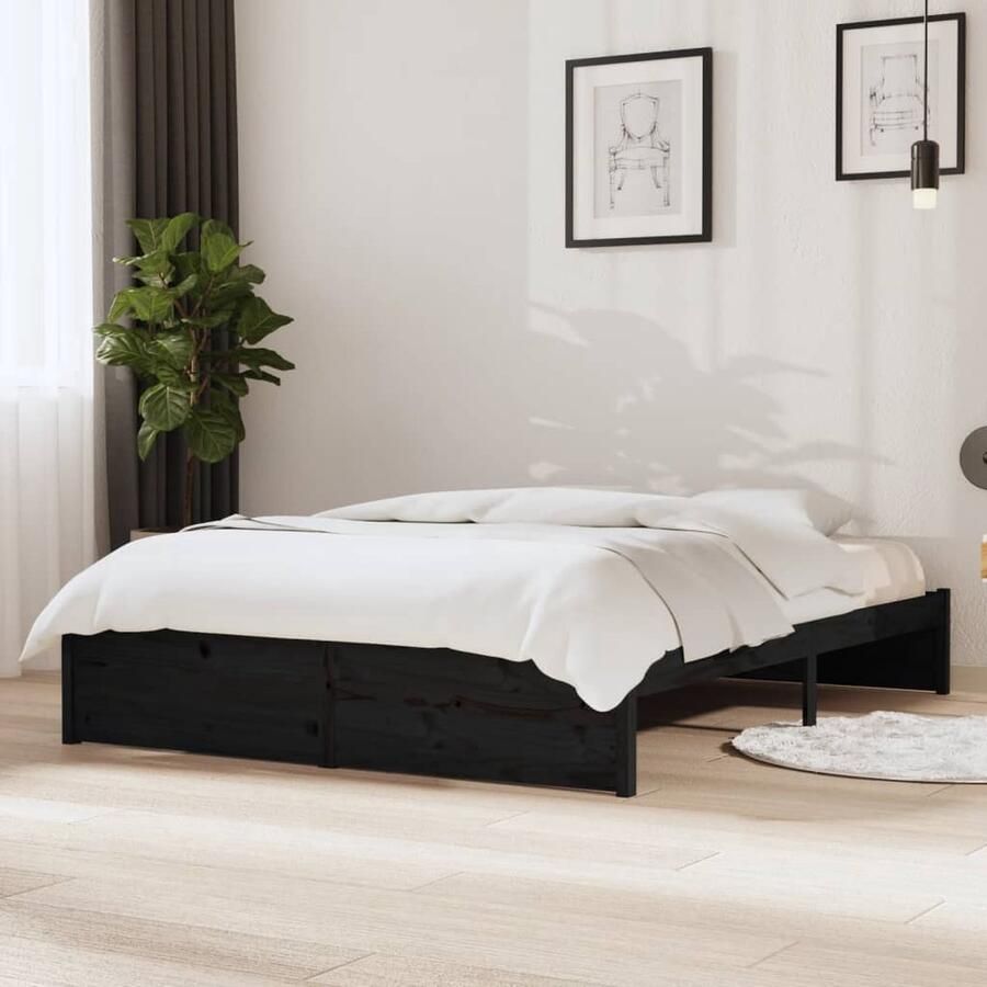 VidaXL Bedframe Massief Hout Zwart 140x190 cm Modern Bedframe Houten Bed Zwarte Bed Stapelbaar Bed Tweepersoons Bed King Size Bed Boxspring Bed Minimalistisch Bed Landelijk Bed Industrieel Bed Bedroom Furniture - Foto 2