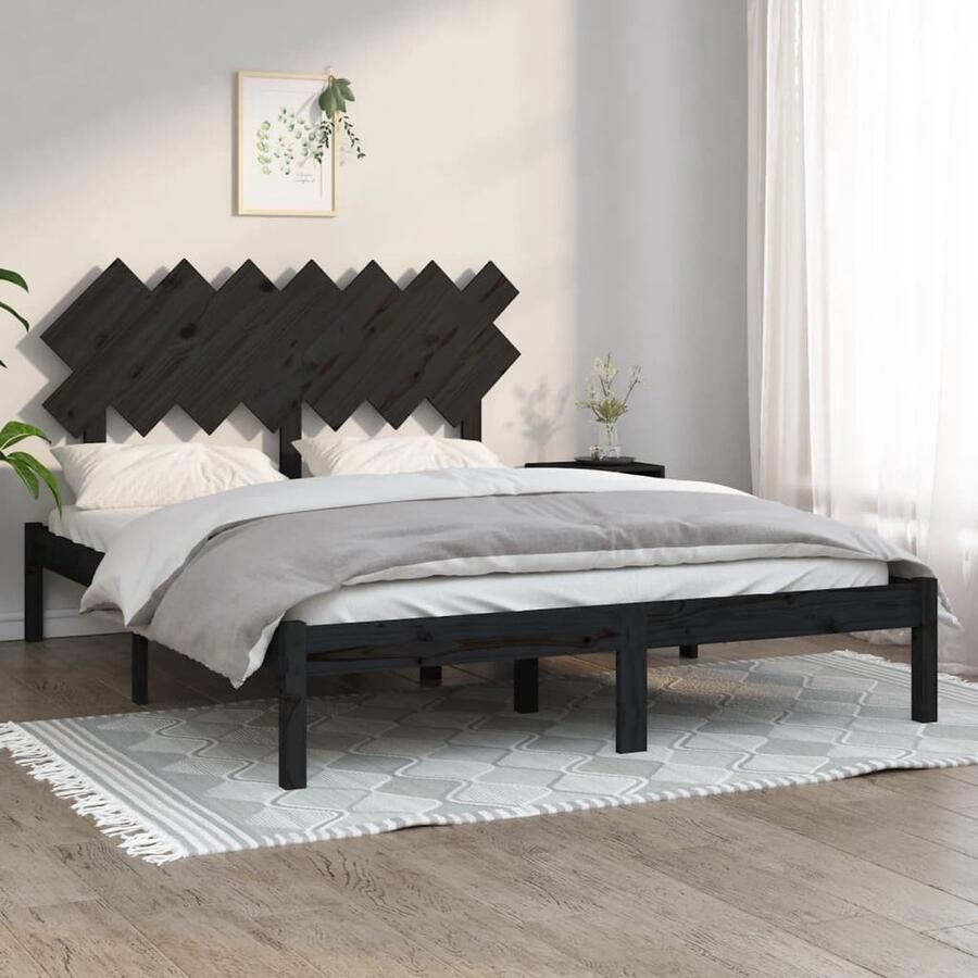 VidaXL Bedframe Massief Hout Zwart 140x200 cm Houten Bed Frame Tweepersoons Bed Zwarte Bedpost Modern Bed Slaapcomfort Design Bed Budget Bed - Foto 2