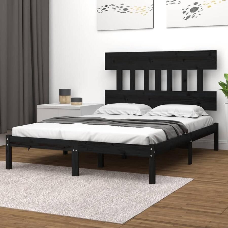 VidaXL Bedframe massief hout zwart 140x200 cm Houten Bedframe Tweepersoons Bed Zwarte Bed Frame Boxspring Bed Stapelbare Bedden Modern Bed Minimalistisch Bed Landelijk Bed - Foto 2