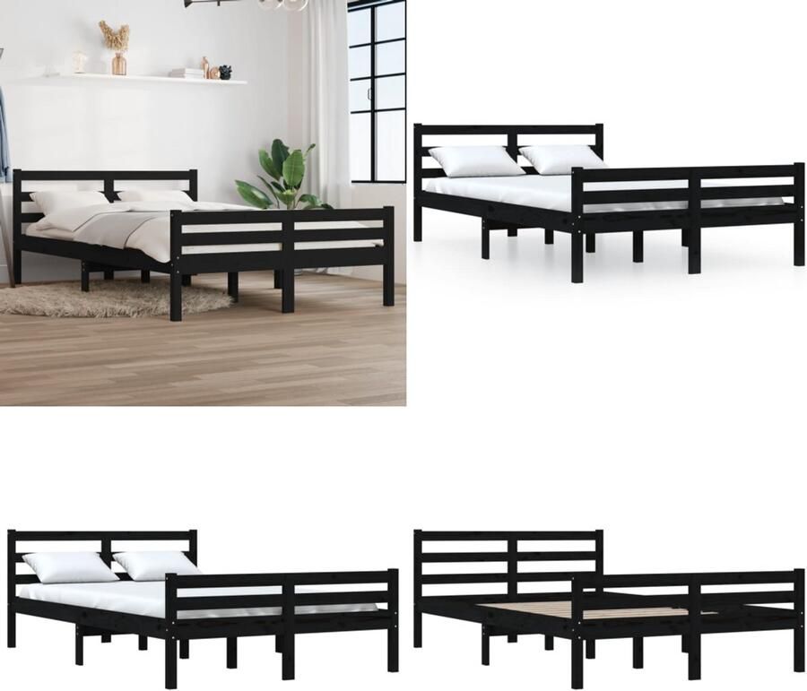 VidaXL Bedframe massief hout zwart 150x200 cm Bedframe Bedframes Bed Bedbodem