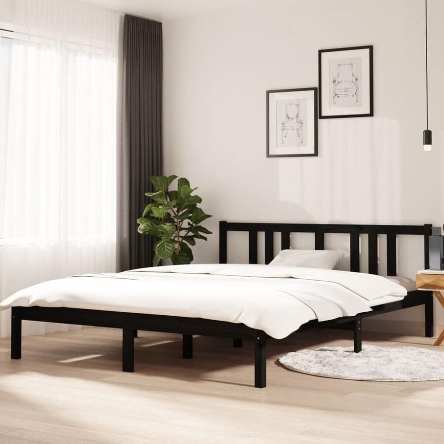 VidaXL Bedframe Massief Hout Zwart 150x200 cm Houten Bedframe Massief Hout Bed Modern Bedframe King Size Bed Bedframe 150x200 Zwart Bedframe - Foto 2
