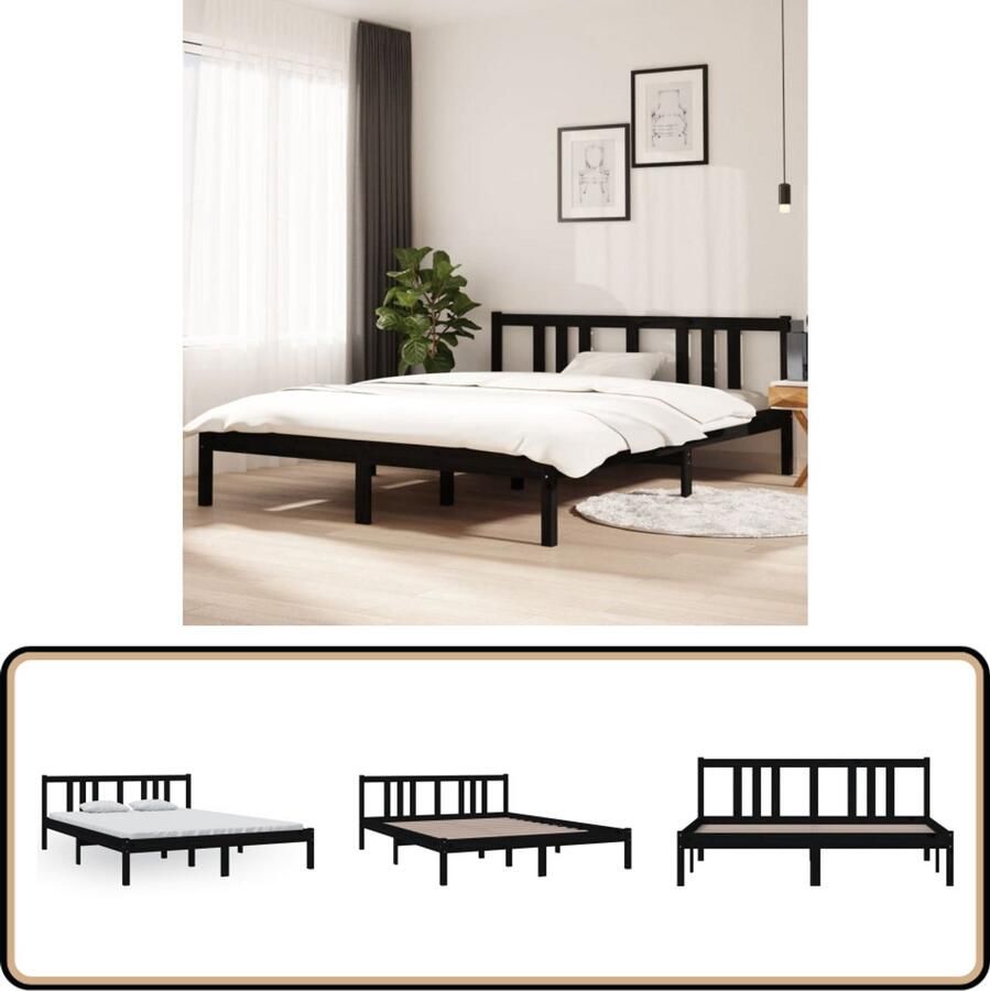 VidaXL Bedframe Massief Hout Zwart 150x200 cm Houten Bedframe Massief Hout Bed Modern Bedframe King Size Bed Bedframe 150x200 Zwart Bedframe