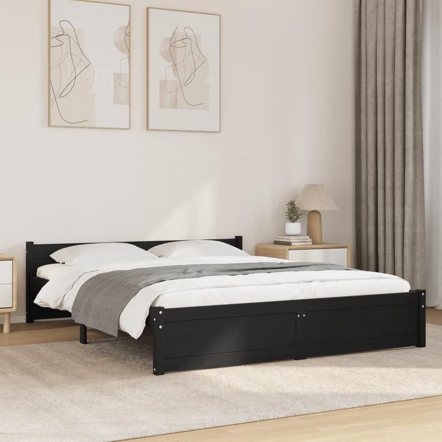 VidaXL Bedframe Massief Hout Zwart 150x200 cm Houten Bedframe Modern Bedframe King Size Bedframe Zwart Bedframe Design Stapelbare Bedbodems - Foto 2