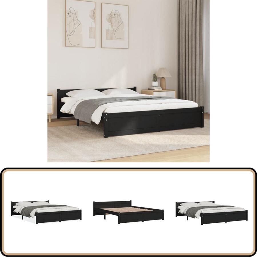 VidaXL Bedframe Massief Hout Zwart 150x200 cm Houten Bedframe Modern Bedframe King Size Bedframe Zwart Bedframe Design Stapelbare Bedbodems