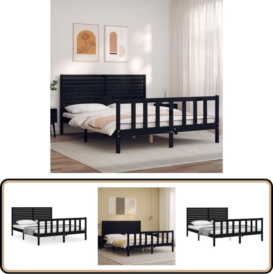VidaXL Bedframe Massief Hout Zwart 150x200 cm Massief Hout Bed Frame Grenenhout Bed Zwart Bed King Size Bed Boxspring Bed Tweepersoons Bed