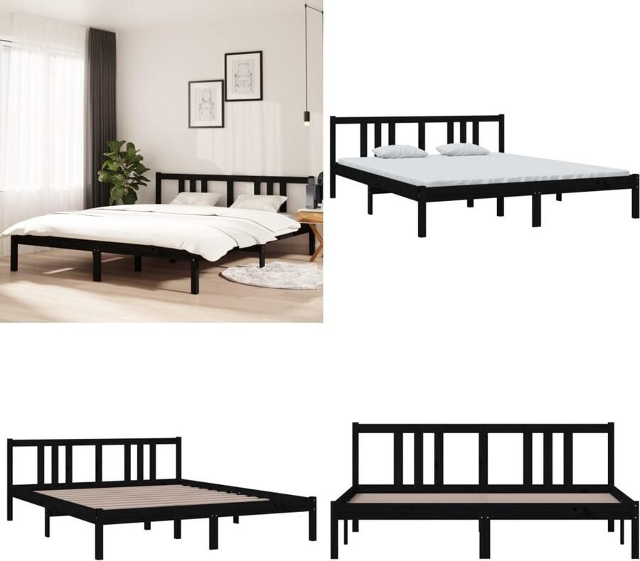 VidaXL Bedframe massief hout zwart 160x200 cm Bedframe Bedframes Bed Bedbodem