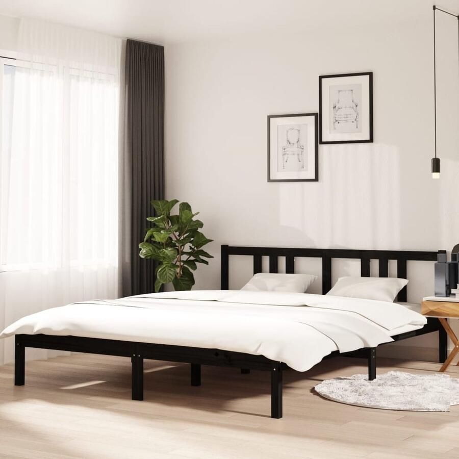 VidaXL Bedframe Massief Hout Zwart 160x200 cm Houten Bedframe Zwart Massief Grenenhout King Size Bed Tweepersoons Bed Boxspring Bed Modern Bedframe - Foto 2