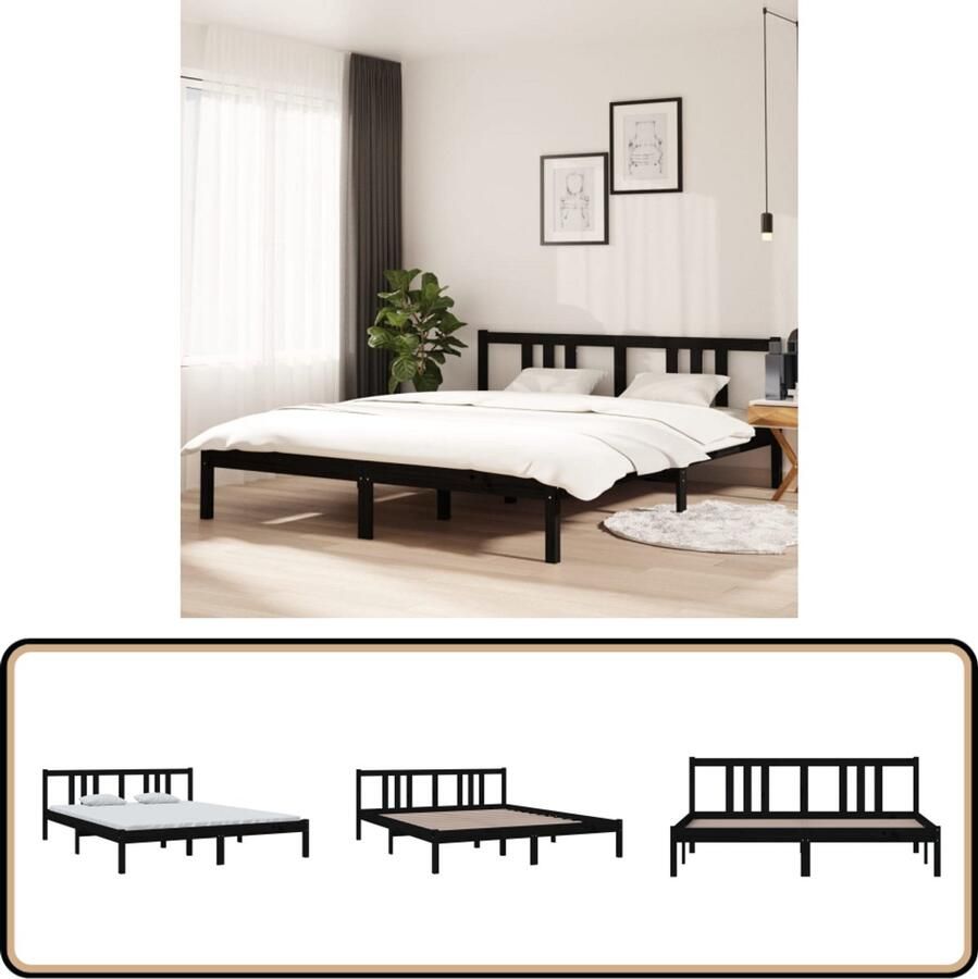 VidaXL Bedframe Massief Hout Zwart 160x200 cm Houten Bedframe Zwart Massief Grenenhout King Size Bed Tweepersoons Bed Boxspring Bed Modern Bedframe