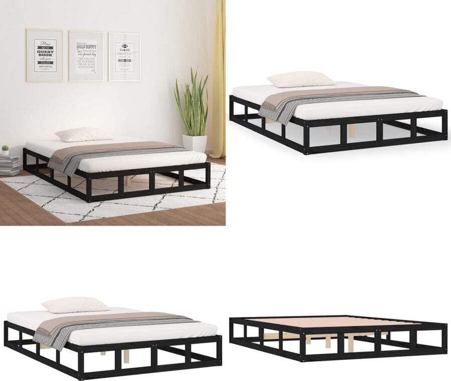 VidaXL Bedframe massief hout zwart 180x200 cm 6FT Super King Bedframe Bedframes Bed Bedbodem