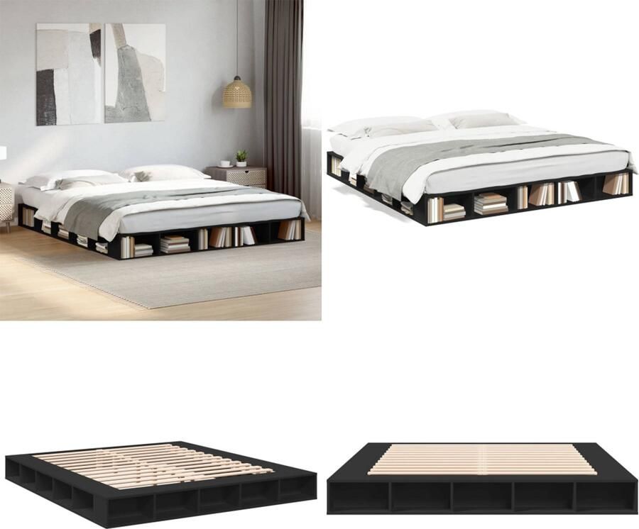 VidaXL Bedframe massief hout zwart 200x200 cm Bedframe Bedframes Bed Bedbodem