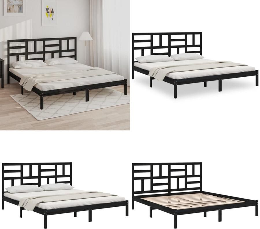 VidaXL Bedframe massief hout zwart 200x200 cm Bedframe Bedframes Bed Bedbodem
