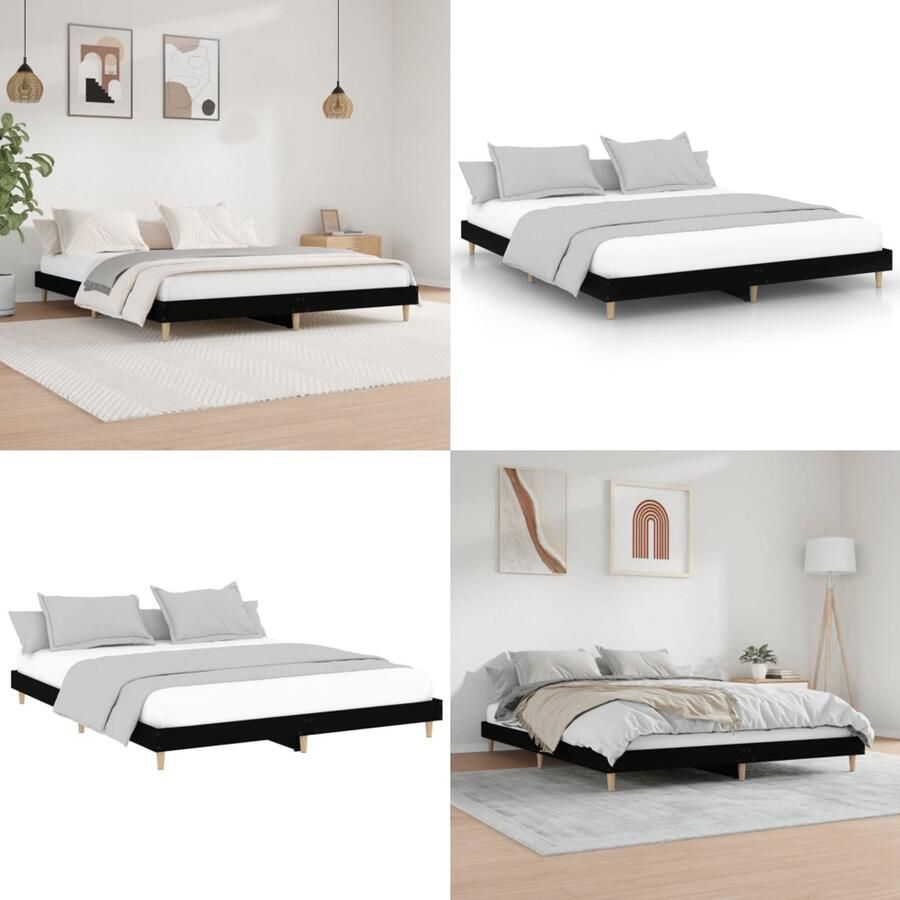 VidaXL Bedframe massief hout zwart 200x200 cm Bedframe Bedframes Bed Frame
